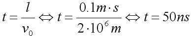 Berechnung der Durchquerungszeit des Protons durch den Kondensator
